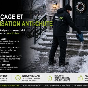 Déglaçage entrée et escalier en hiver avec application de sel pour éviter les chutes à Québec