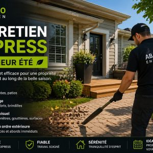 Entretien extérieur maison été Québec balayage nettoyage entrée jardin Abad Pro Entretien