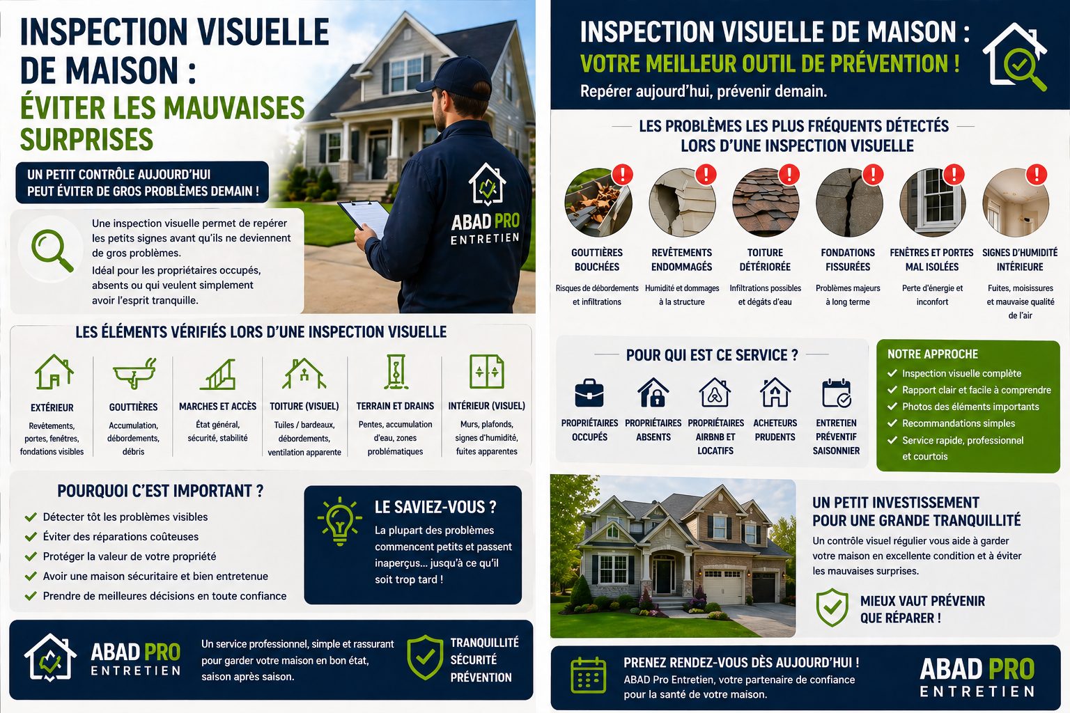 Contrôle visuel de maison à Québec avec vérification des accès, gouttières, toiture visible, fenêtres et signes d’humidité