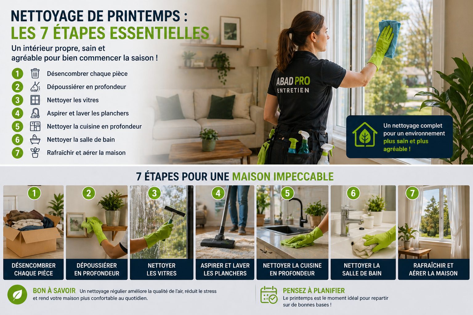 Nettoyage de printemps à Québec avec les 7 étapes essentielles pour une maison propre saine et agréable