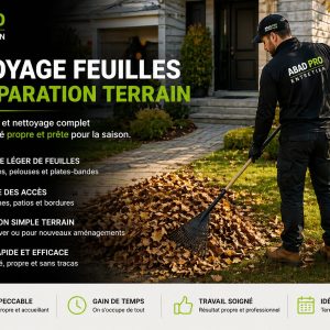 Nettoyage feuilles terrain extérieur Québec ramassage feuilles Abad Pro Entretien