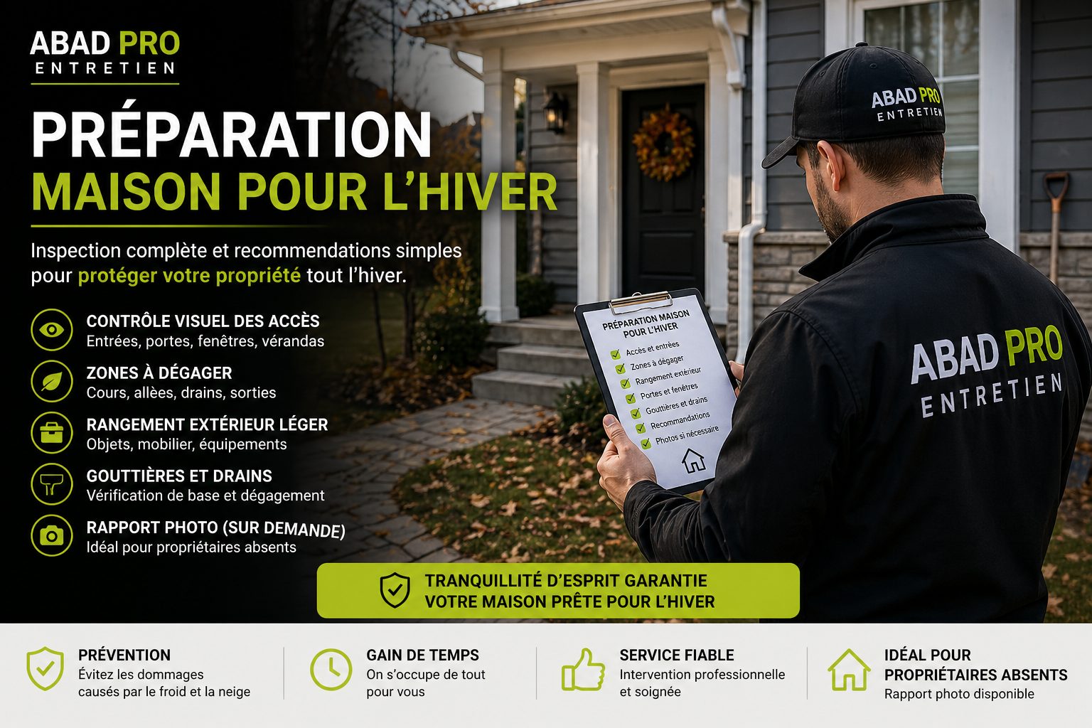 Préparation maison pour l’hiver à Québec – inspection extérieure et sécurisation avant neige