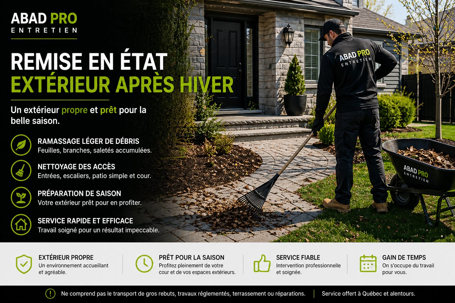 Remise en état extérieur après hiver à Québec – nettoyage cour et préparation saison