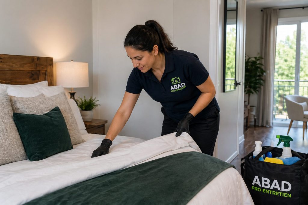 Ménage professionnel dans une chambre Airbnb à Québec par ABAD Pro Entretien