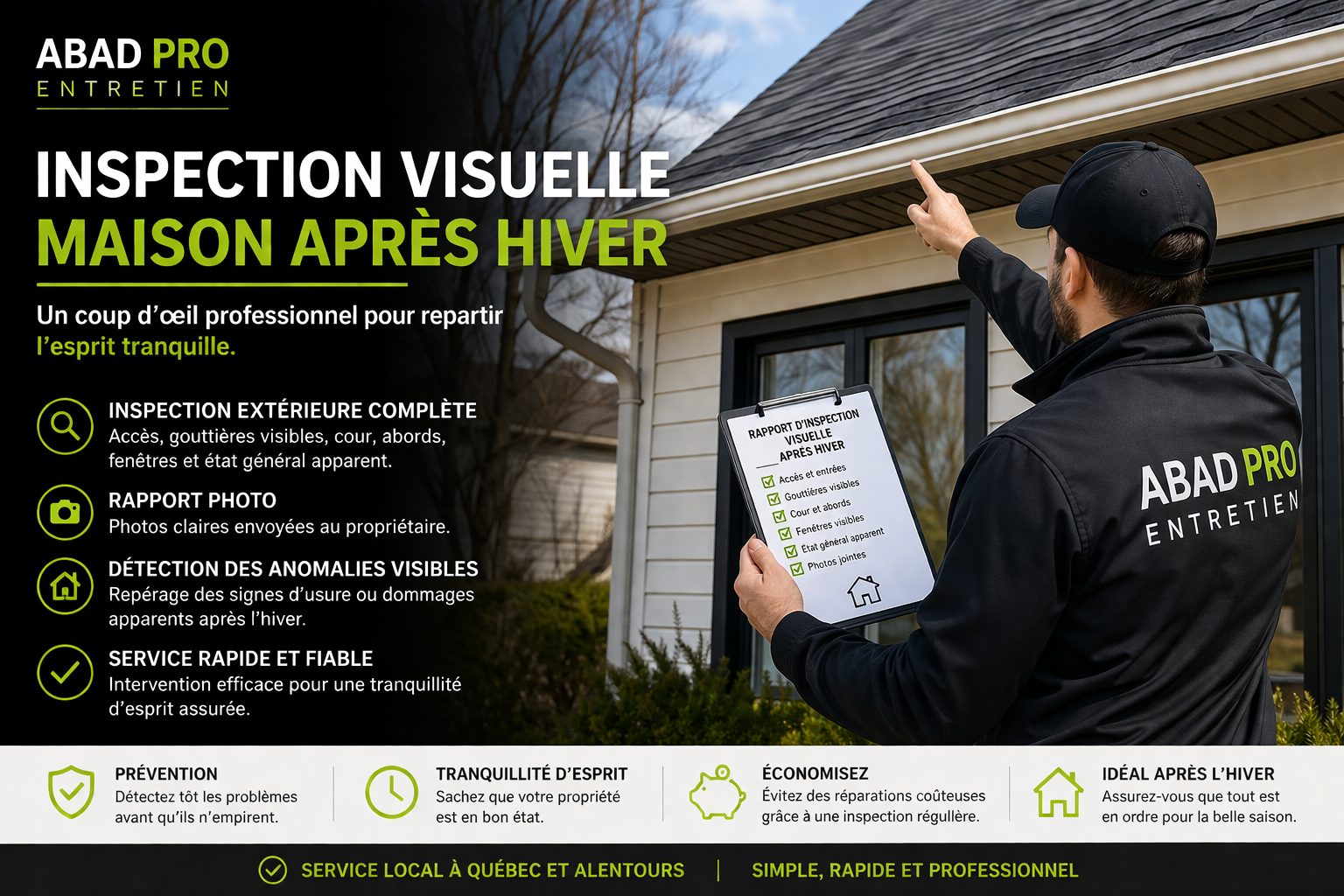 Inspection visuelle de maison après hiver à Québec – contrôle extérieur et détection anomalies