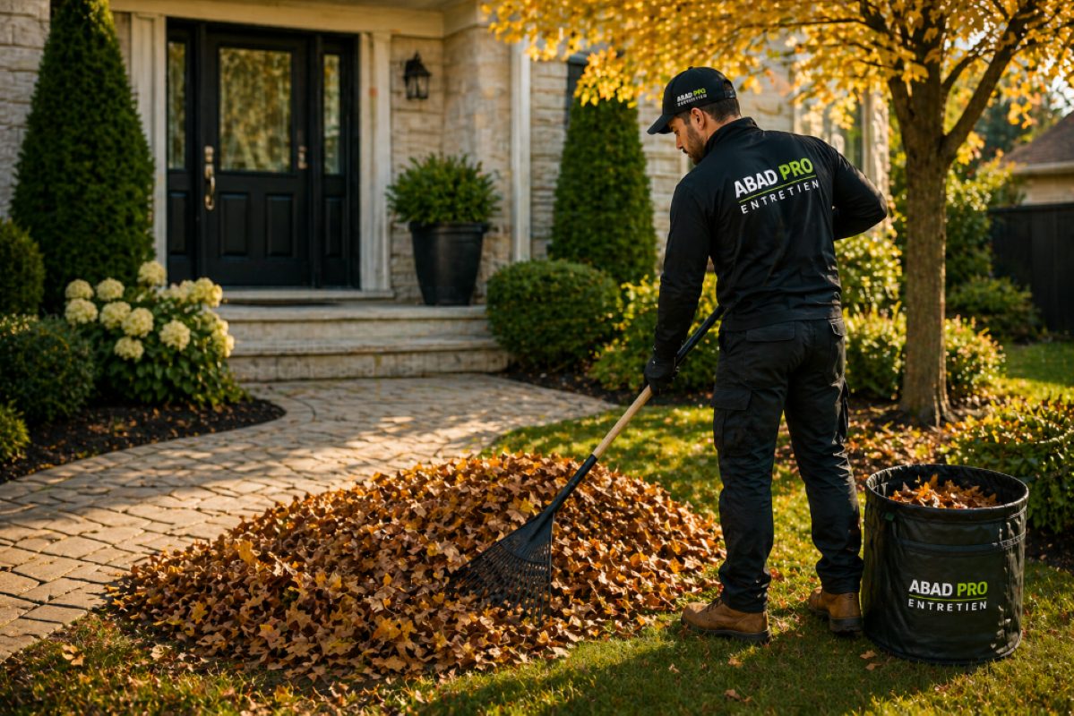 Entretien de cour et terrain à Québec avec nettoyage des feuilles mortes et remise en ordre extérieure