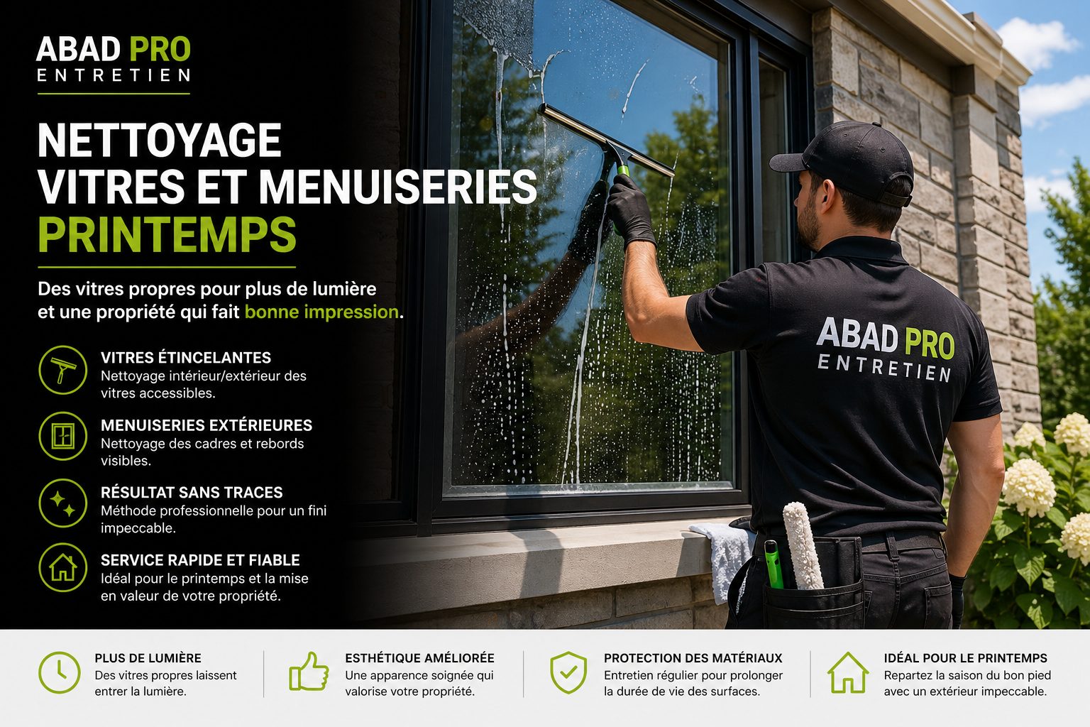 Nettoyage de vitres et menuiseries au printemps à Québec – lavage extérieur sans traces