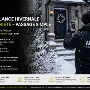 Surveillance hivernale de maison à Québec avec inspection extérieure et contrôle des accès